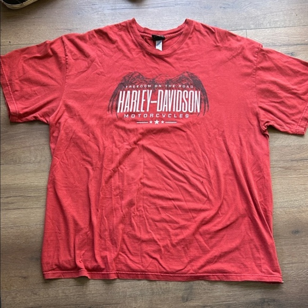 Harley-Davidson Modesto Vintage Red Short Sleeve Tee with Wing Graphic !! 3XL